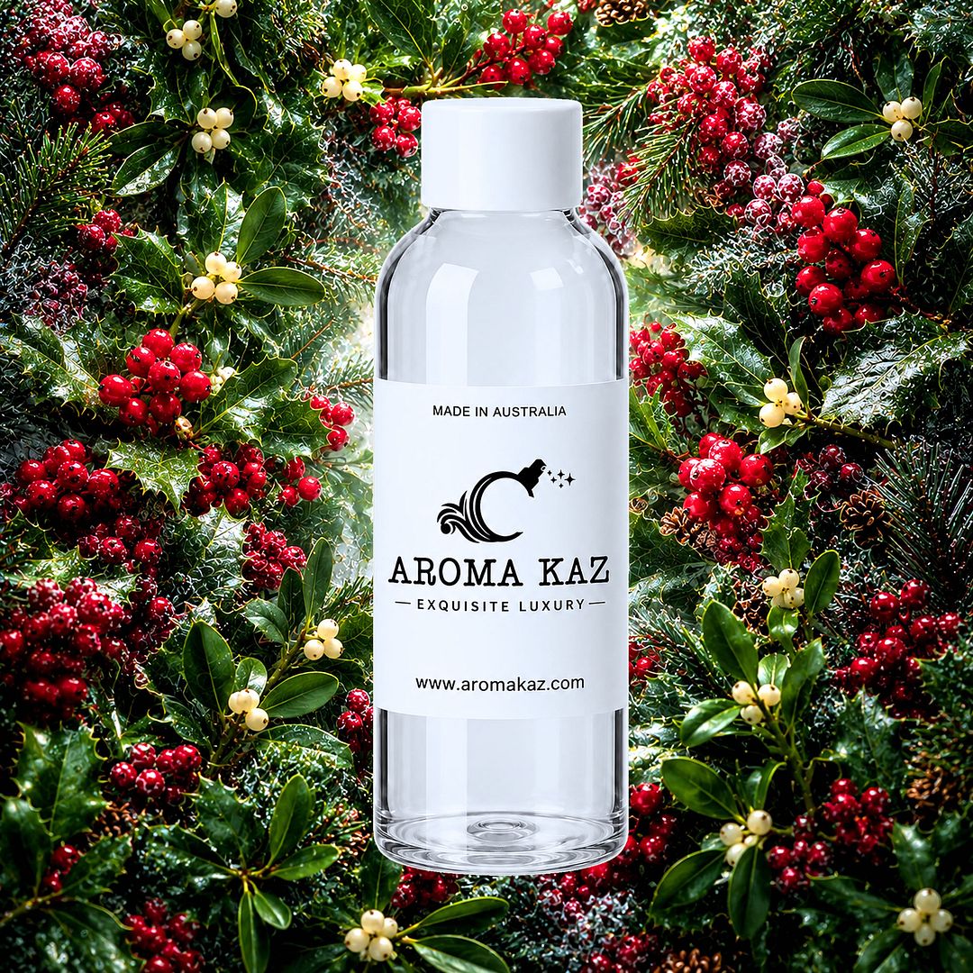 Mistletoe & Holly Berry fragrance oil for candle making, soap making and perfume blending – vegan, cruelty-free featuring festive hollyberry and fresh winter greenery, handmade in Australia.