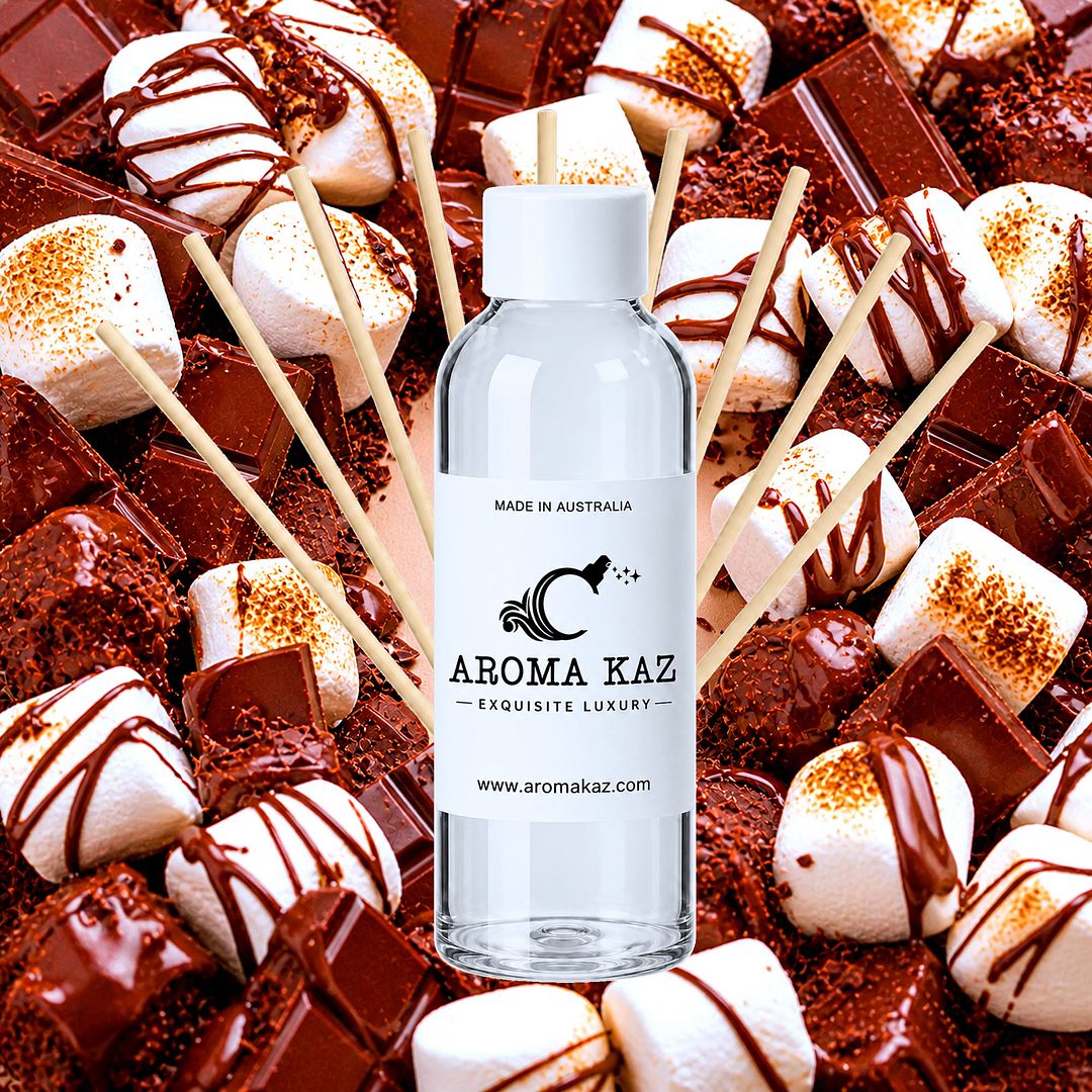 Chocolate Marshmallows Diffuser Fragrance Oil Refill – vegan, cruelty-free featuring sweet marshmallow and chocolate blend, handmade in Australia.