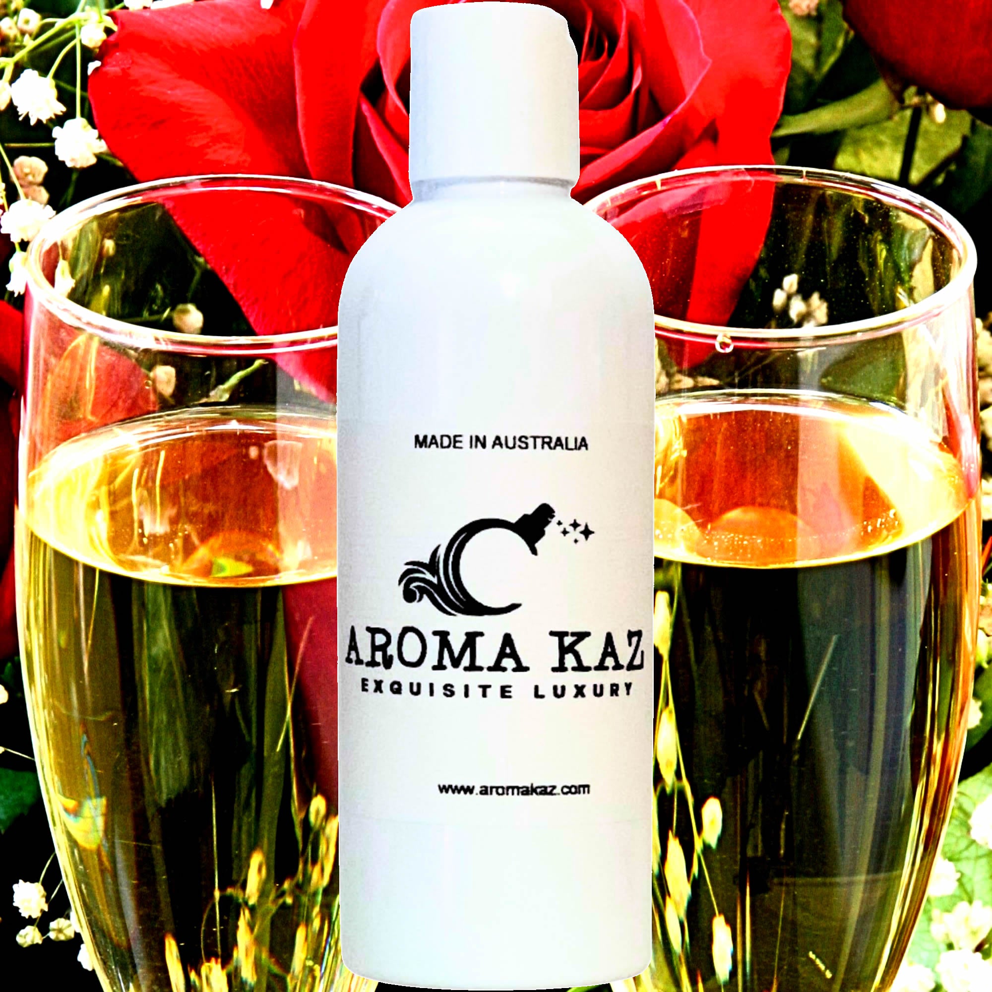 Champagne Roses Body Massage Oil – vegan, cruelty-free sparkling rose floral aroma, handmade in Australia.