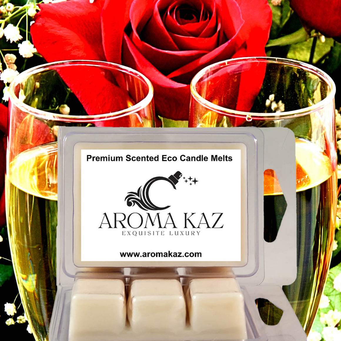 Champagne Roses eco soy wax melts – vegan, cruelty-free featuring sparkling rose floral aroma, handmade in Australia.