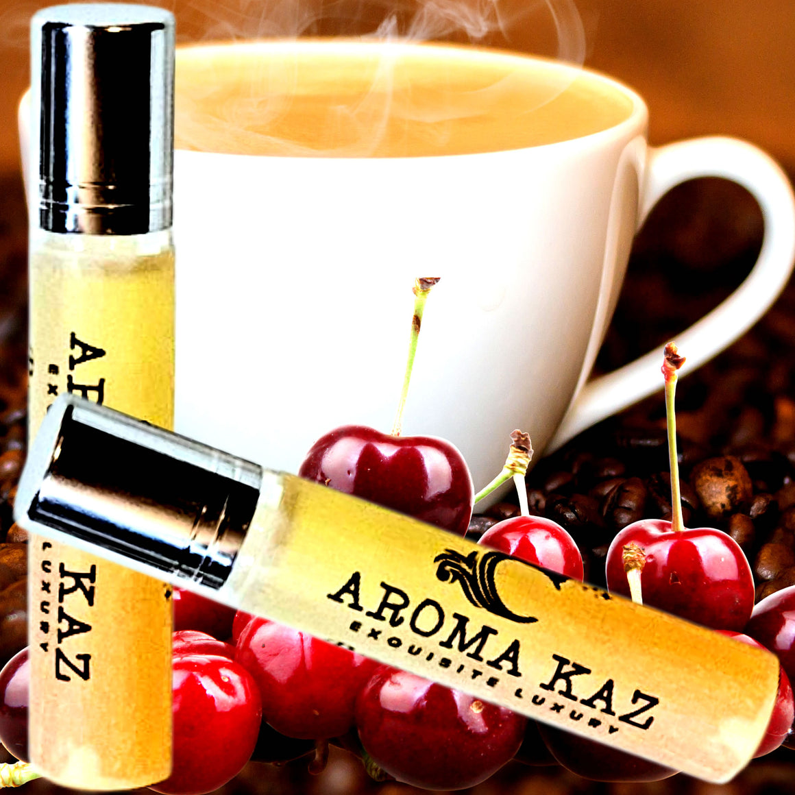 Cherry Coffee Fragrance Roll On – vegan, cruelty-free perfume roll on featuring bold coffee with sweet cherry notes, handmade in Australia.