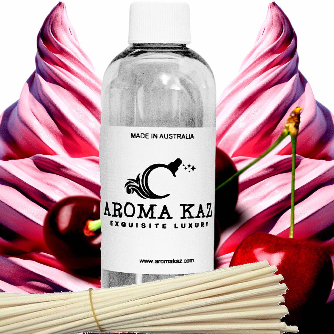 Cherry Musk Vanilla Diffuser Fragrance Oil Refill – vegan, cruelty-free featuring cherry, vanilla and pink sugar musk blend, handmade in Australia.