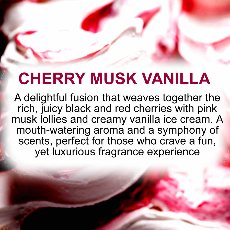 Cherry Musk Vanilla Body Massage Oil – vegan, cruelty-free cherry, vanilla and pink sugar musk blend, handmade in Australia.
