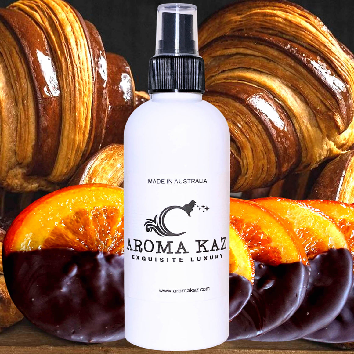 Choc Orange Croissants Car Air Freshener Spray Deodoriser – eco-friendly, vegan, cruelty-free handmade featuring chocolate and zesty orange pastry aroma, handmade in Australia.
