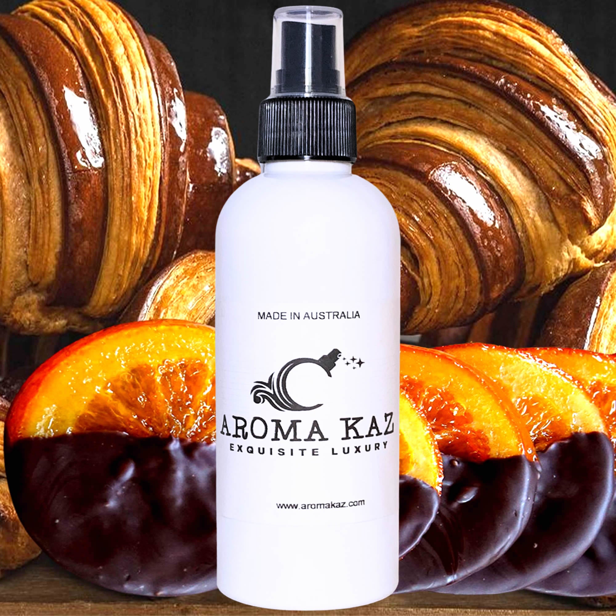 Choc Orange Croissants Body Spray Mist – vegan, cruelty-free body spray featuring chocolate and zesty orange pastry aroma, handmade in Australia.