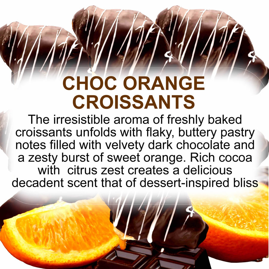 Choc Orange Croissants eco soy wax melts – vegan, cruelty-free featuring chocolate and zesty orange pastry aroma, handmade in Australia.