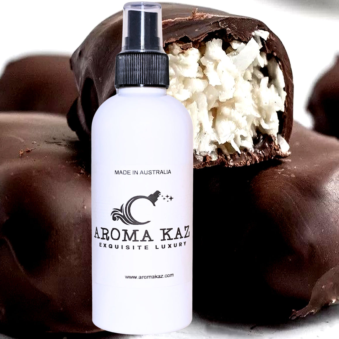 Chocolate Coconut Body Spray Mist – vegan, cruelty-free body spray featuring tropical coconut blended with rich chocolate, handmade in Australia.