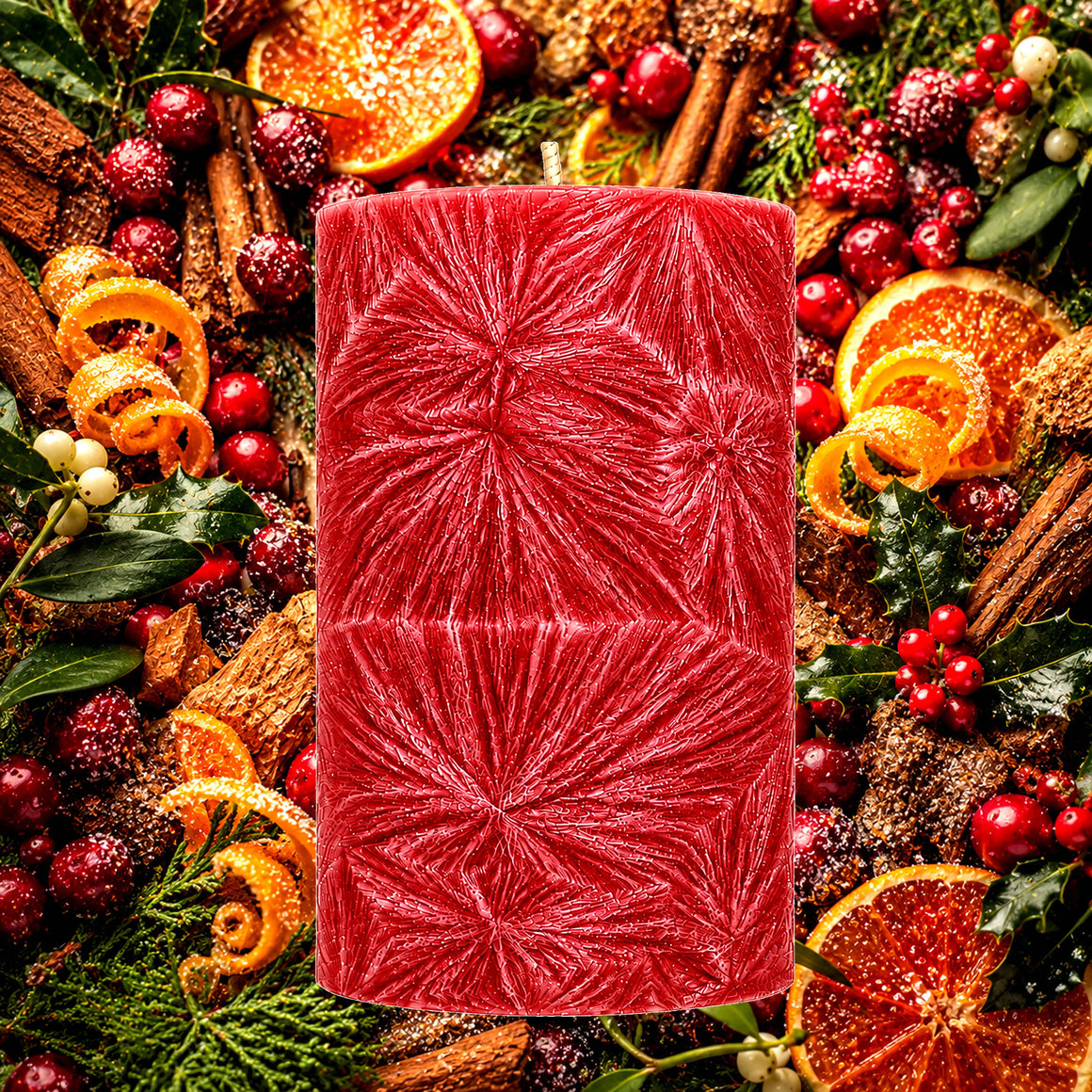 Christmas Cedar & Cranberries Pillar Candle