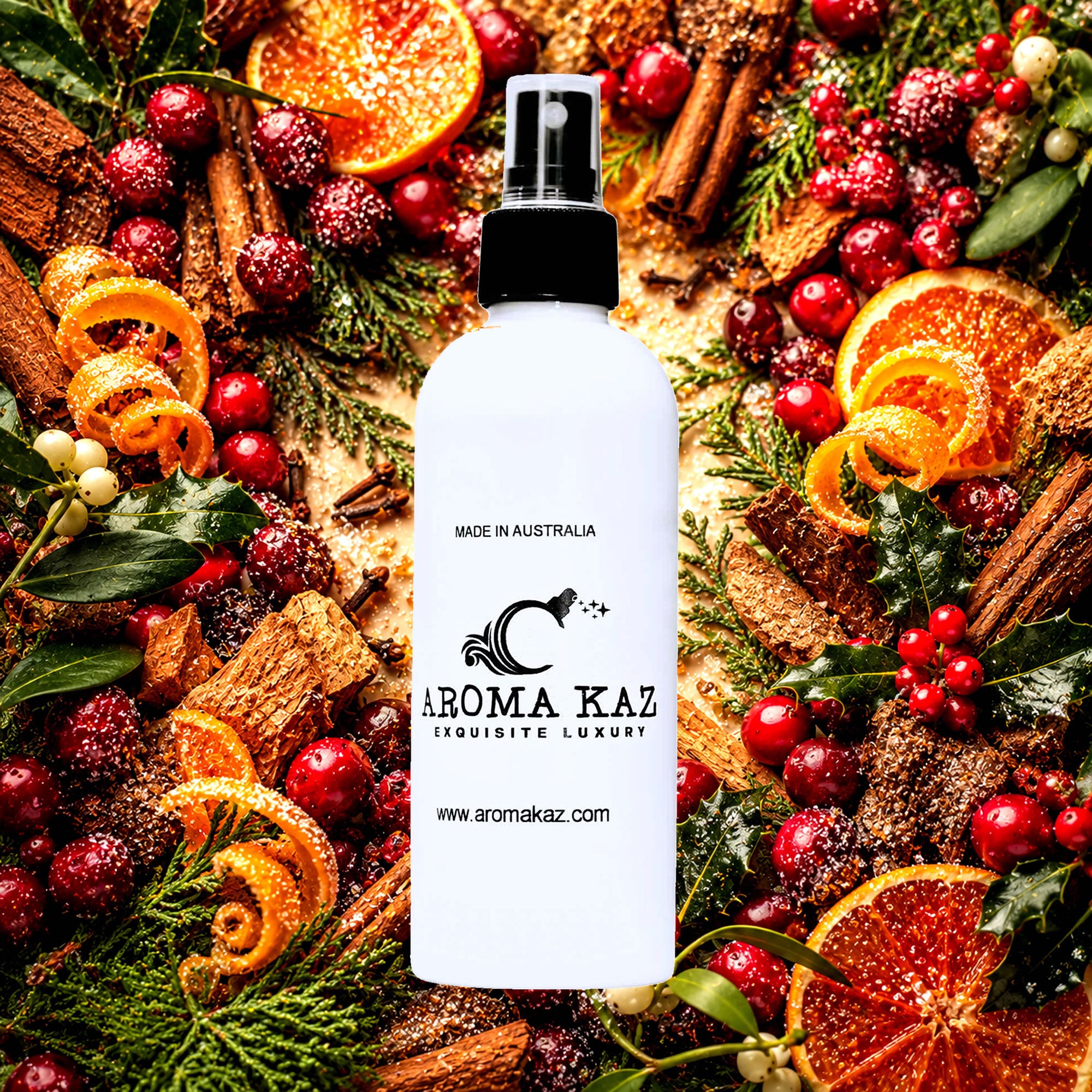 Christmas Cedar & Cranberries Room Linen Car Air Freshener Spray Deodoriser eco-friendly vegan, cruelty-free body fragrance featuring festive cedar wood and tart cranberry fragrance, made in Australia.