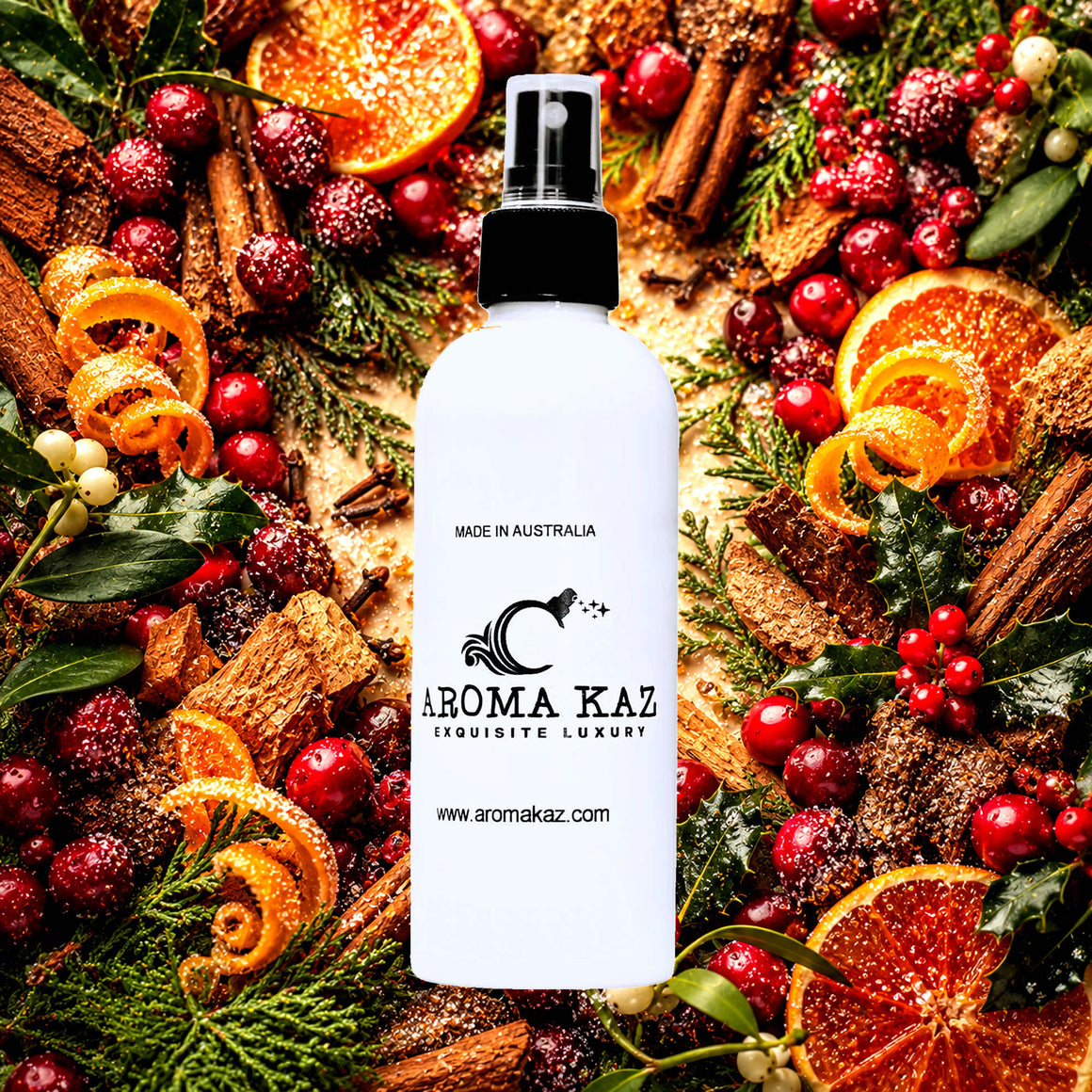 Christmas Cedar & Cranberries Room Linen Car Air Freshener Spray Deodoriser eco-friendly vegan, cruelty-free body fragrance featuring festive cedar wood and tart cranberry fragrance, made in Australia.