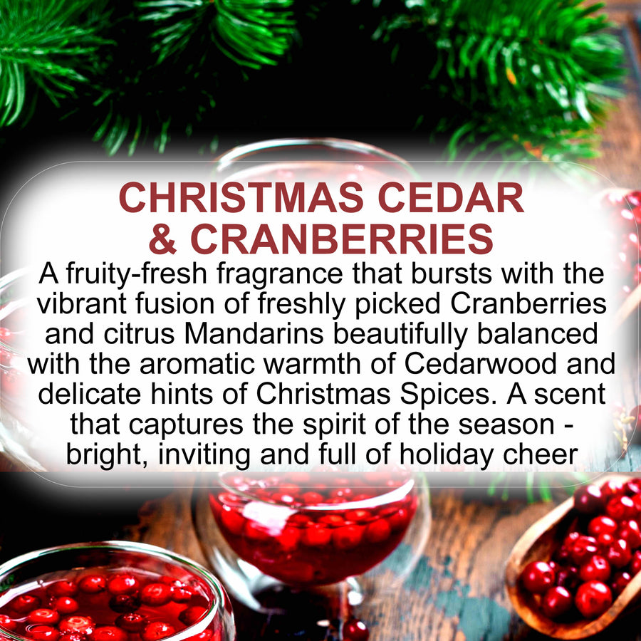 Christmas Cedar & Cranberries fragrance oil for candle making, soap making and perfume blending – vegan, cruelty-free featuring festive cedar wood and tart cranberry fragrance, handmade in Australia.