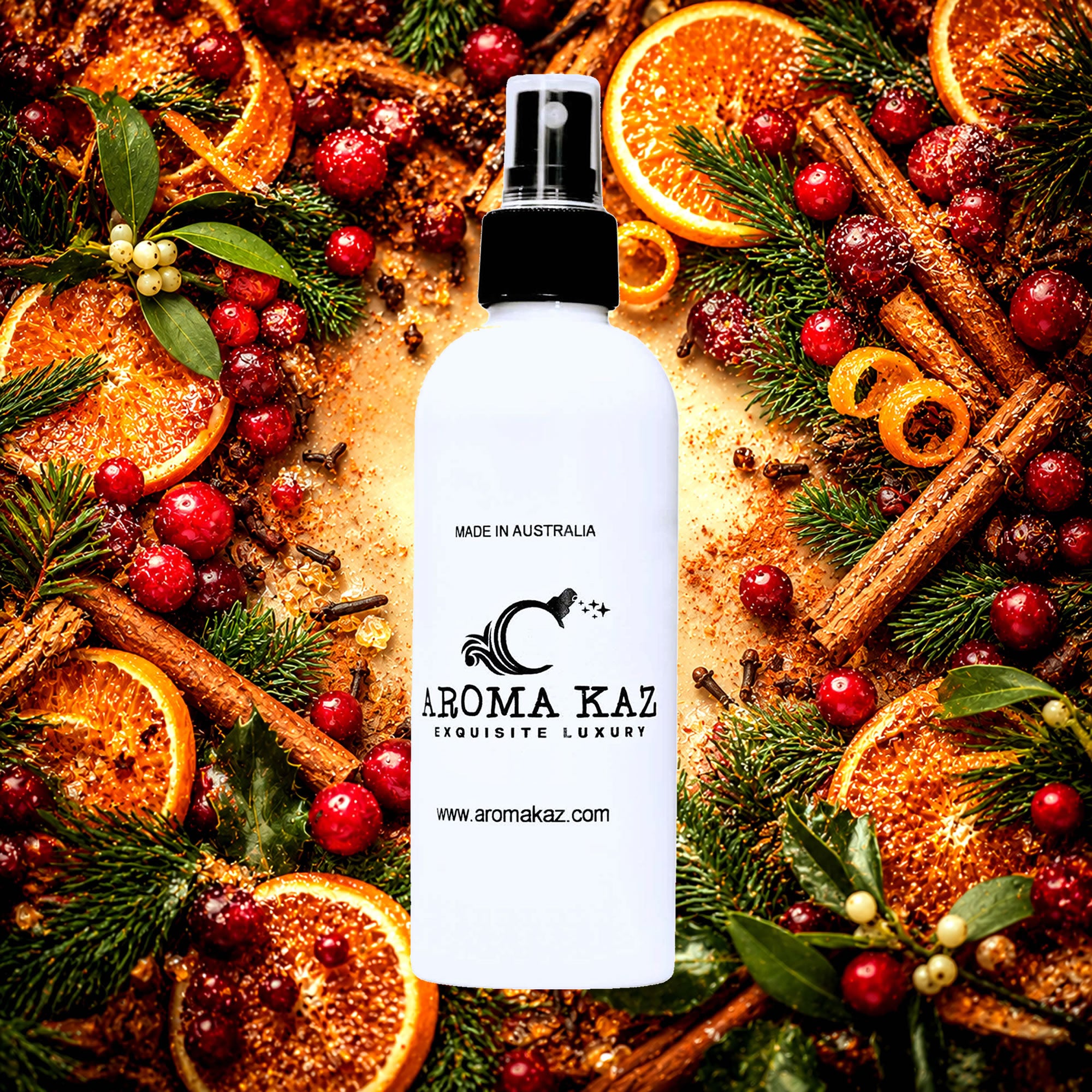 Christmas Memories Room Linen Car Air Freshener Spray Deodoriser eco-friendly vegan, cruelty-free body fragrance featuring warm nostalgic festive fragrance, made in Australia.