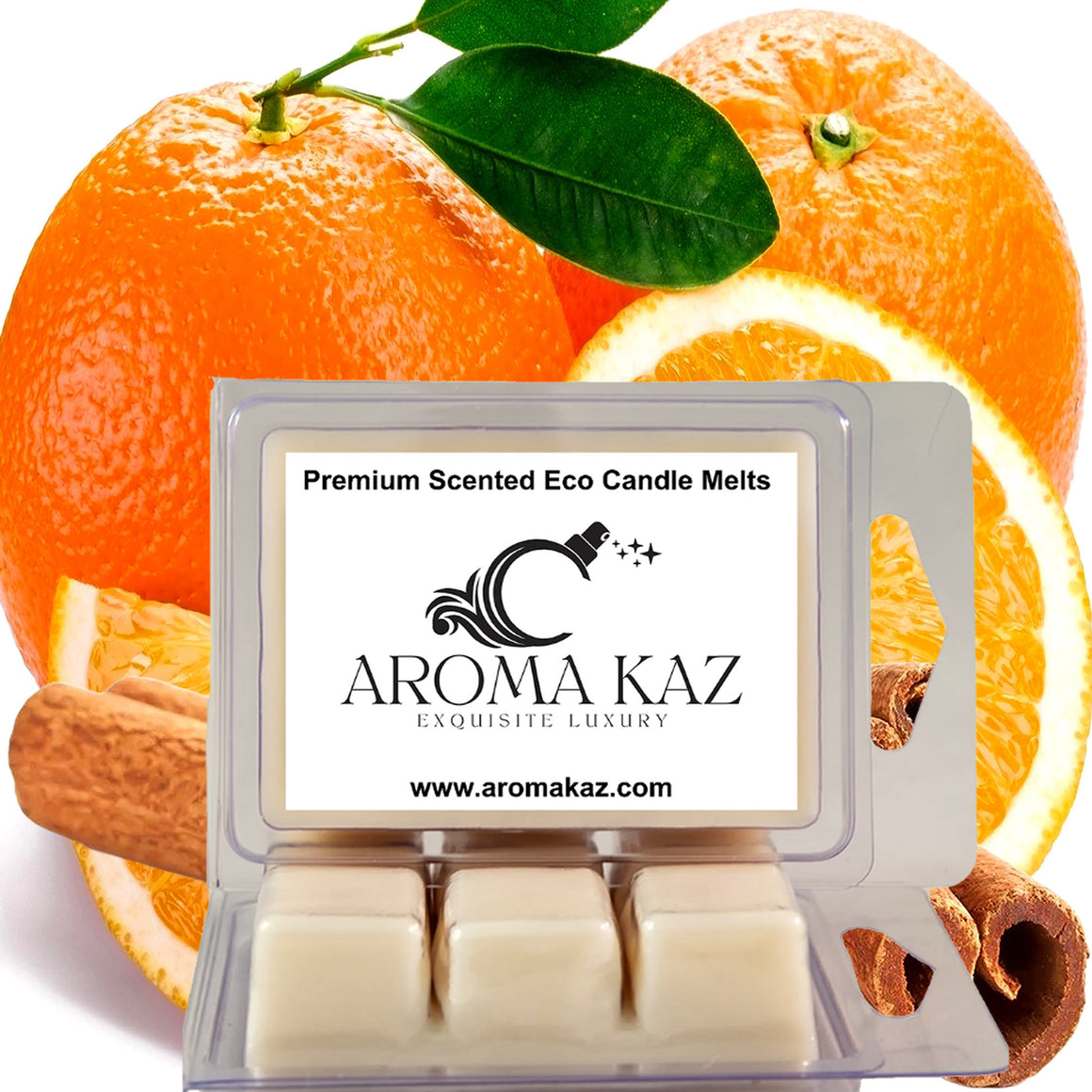 Cinnamon & Sweet Orange eco soy wax melts – vegan, cruelty-free featuring citrus and warm cinnamon spice blend, handmade in Australia.