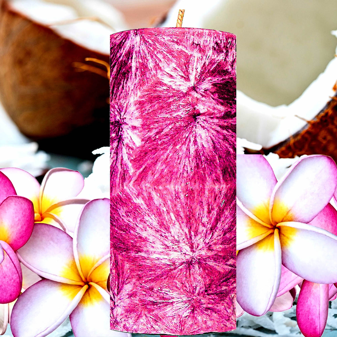 Coconut Frangipani Pillar Candle – Plant-Based, Eco-Friendly, Vegan, Cruelty Free