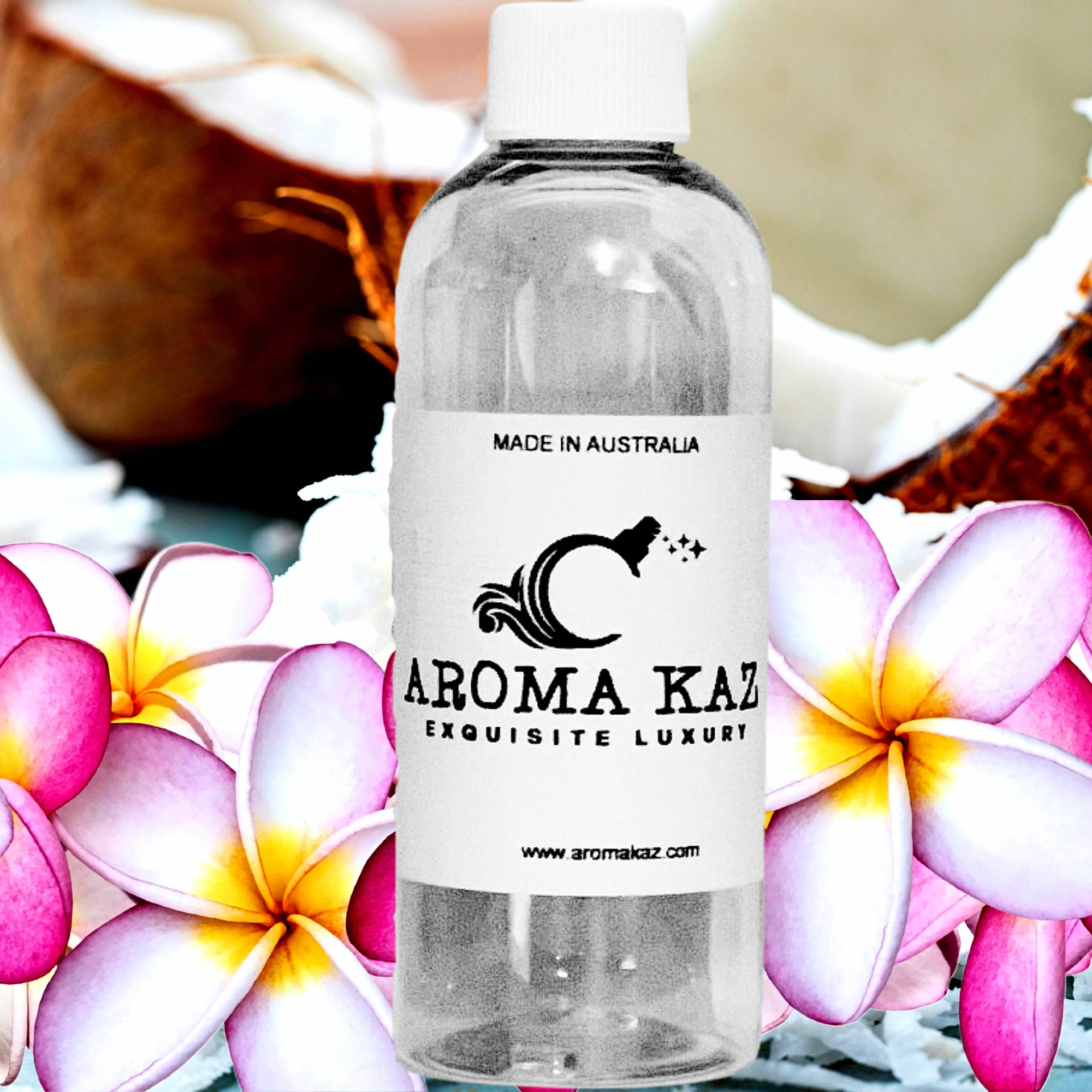 Coconut Frangipani fragrance oil for candle making, soap making and perfume blending – vegan, cruelty-free featuring tropical coconut and frangipani floral blend, handmade in Australia.