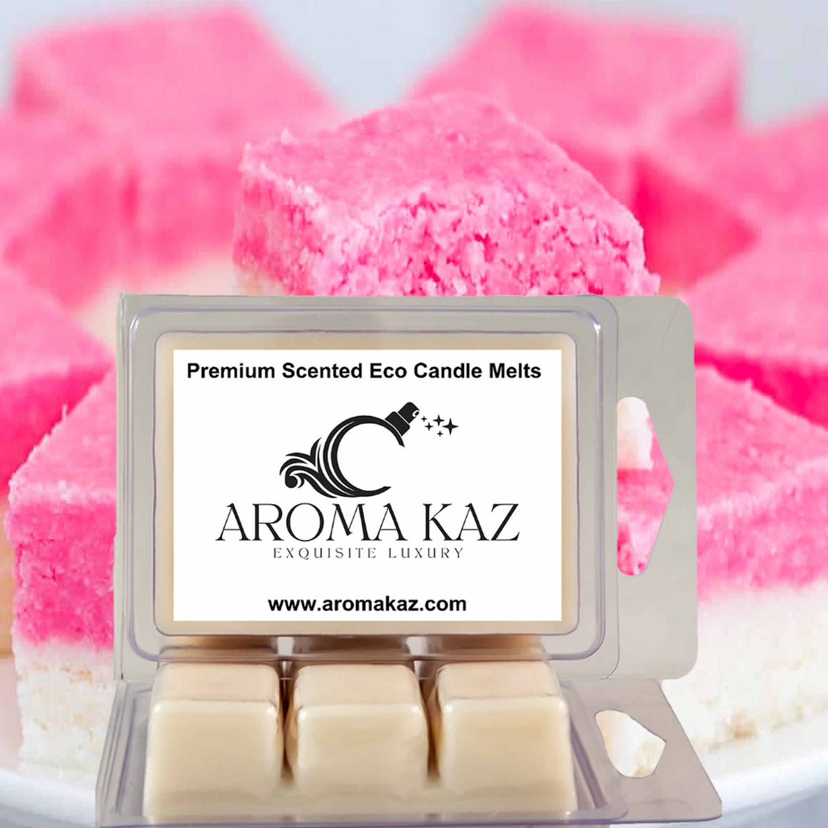 Coconut Ice eco soy wax melts – vegan, cruelty-free featuring sweet coconut candy aroma, handmade in Australia.