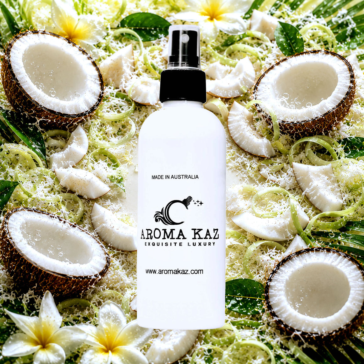 Coconut Lemongrass Room Linen Car Air Freshener Spray Deodoriser eco-friendly vegan, cruelty-free body fragrance featuring coconut and citrusy lemongrass blend, made in Australia.