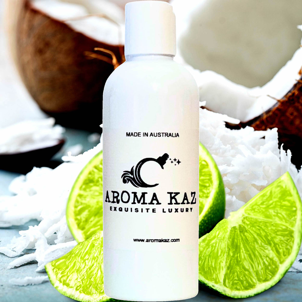 Coconut & Lime Body Massage Oil – vegan, cruelty-free tropical coconut and zesty lime blend, handmade in Australia.