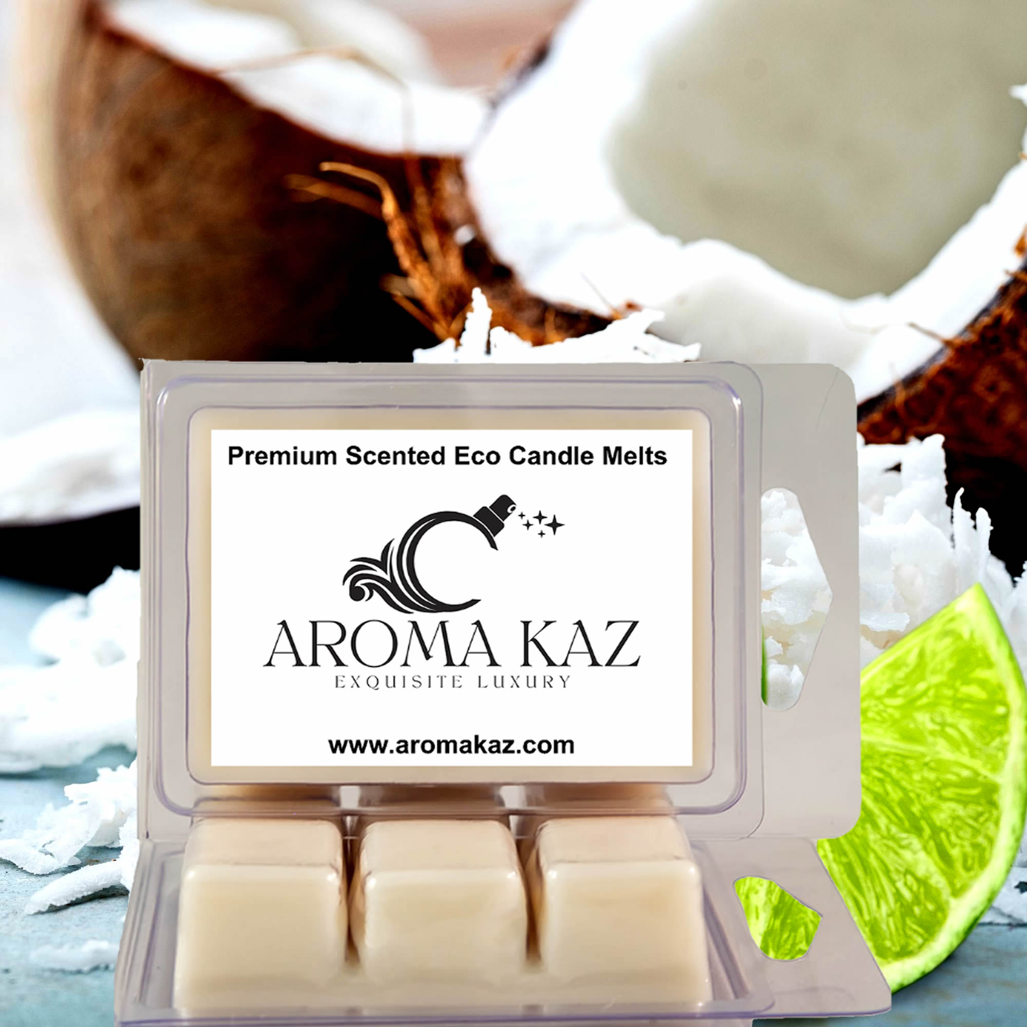 Coconut & Lime eco soy wax melts – vegan, cruelty-free featuring tropical coconut and zesty lime blend, handmade in Australia.