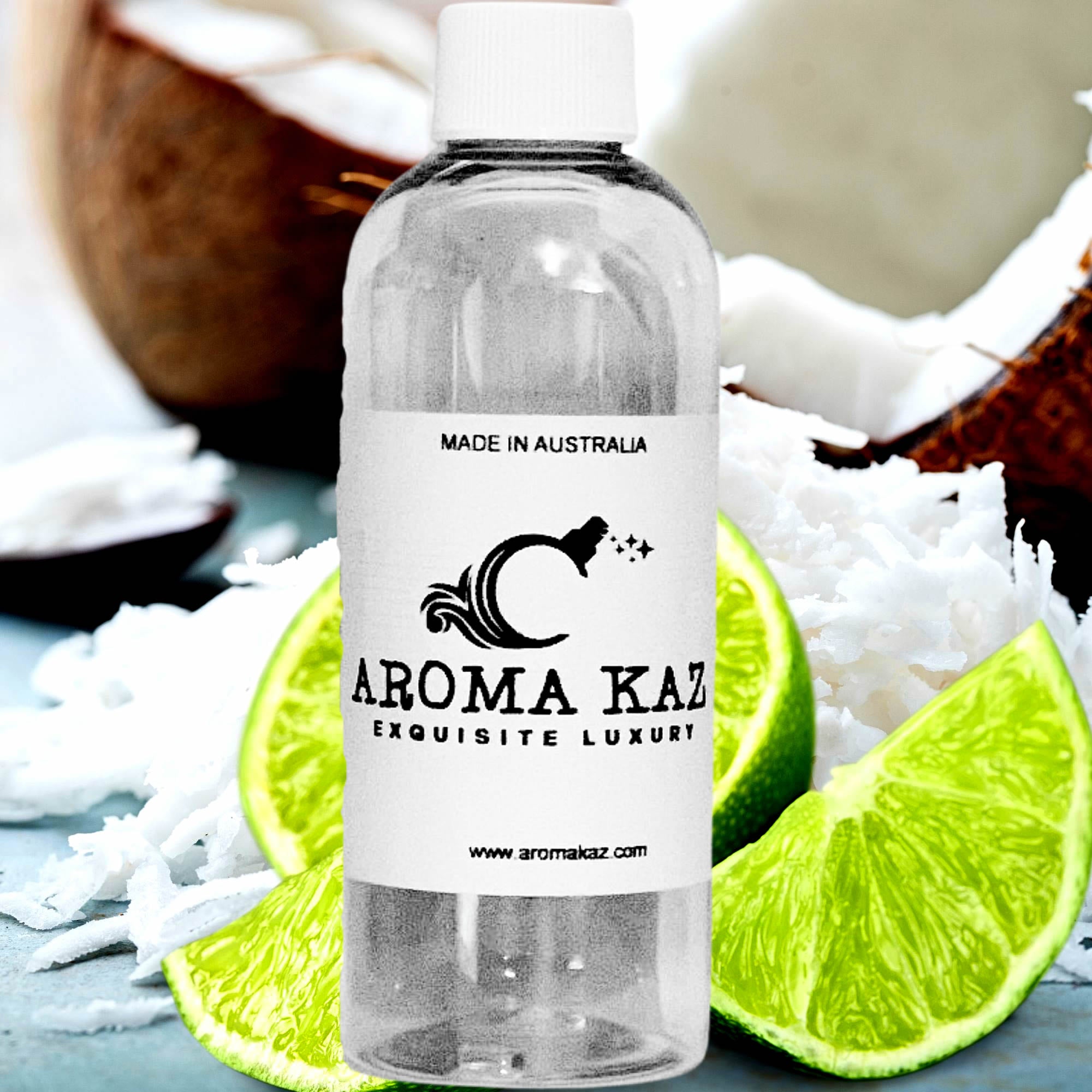 Coconut & Lime fragrance oil for candle making, soap making and perfume blending – vegan, cruelty-free featuring tropical coconut and zesty lime blend, handmade in Australia.
