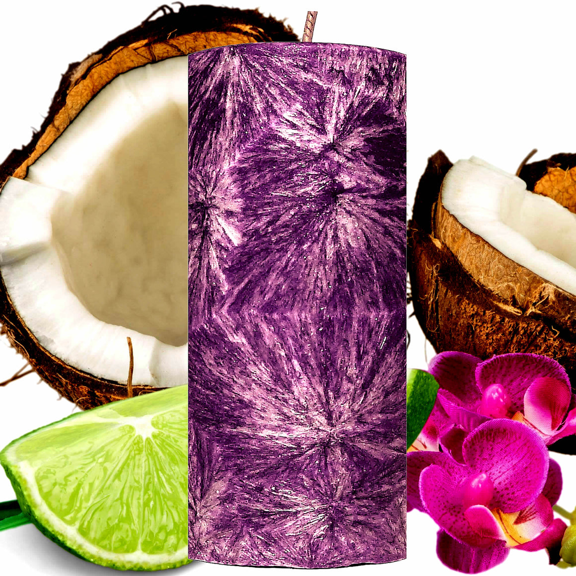 Coconut Lime Verbena plant based Pillar Candle – vegan, cruelty-free featuring fresh citrus lemon and floral verbena with coconut, handmade in Australia.