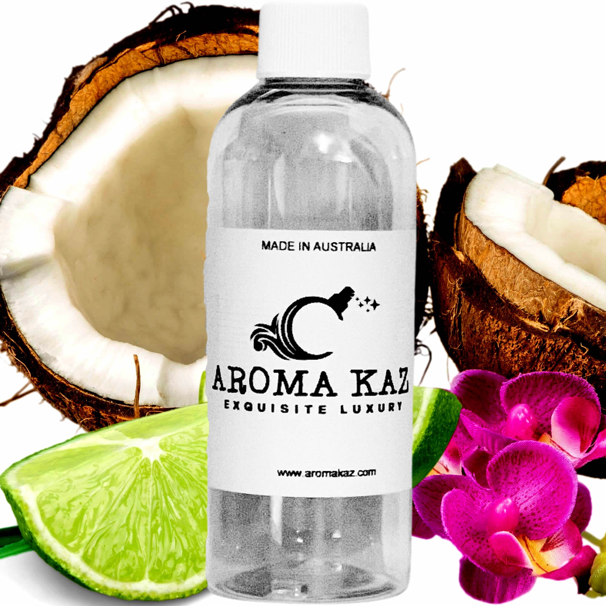 Coconut Lime Verbena fragrance oil for candle making, soap making and perfume blending – vegan, cruelty-free featuring fresh citrus lemon and floral verbena with coconut, handmade in Australia.