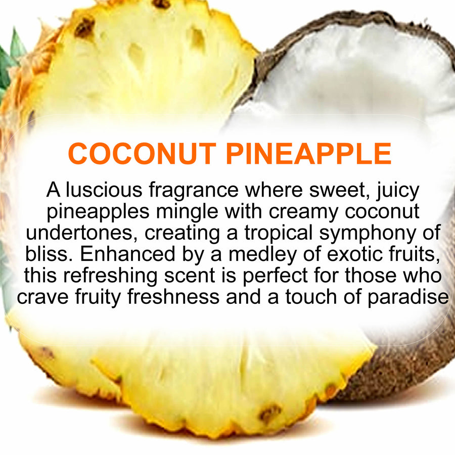 Coconut Pineapple fragrance oil for candle making, soap making and perfume blending – vegan, cruelty-free featuring tropical coconut and juicy pineapple, handmade in Australia.
