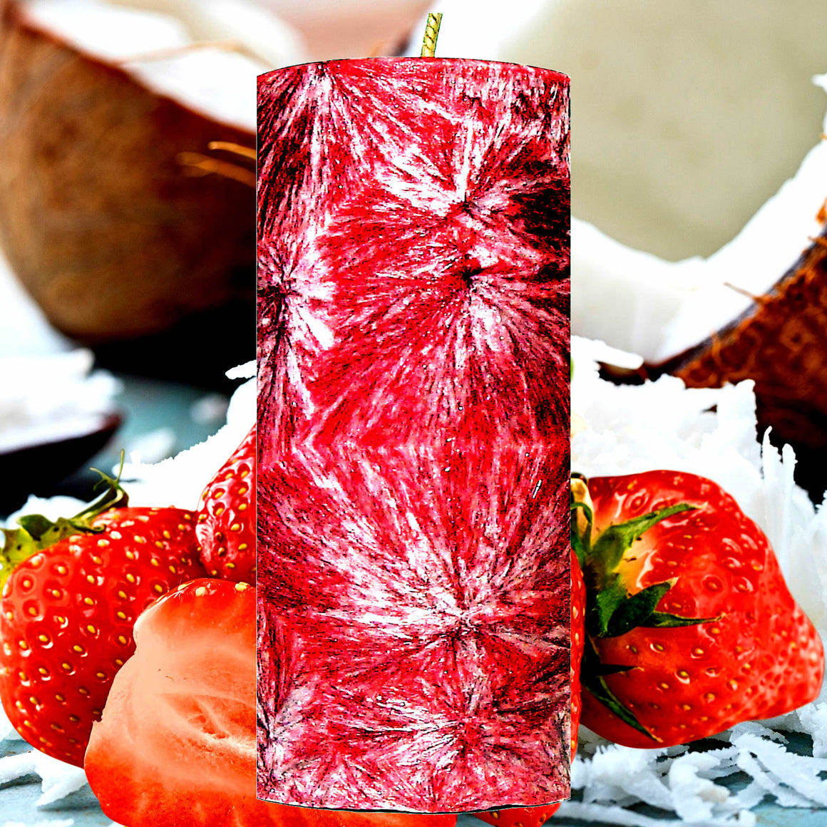 Coconut Strawberry Pillar Candle – Plant-Based, Eco-Friendly, Vegan, Cruelty Free