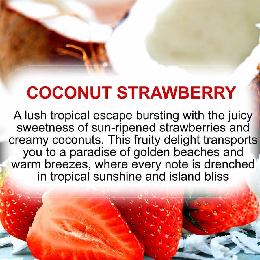 Coconut Strawberry eco soy wax melts – vegan, cruelty-free featuring coconut with sweet strawberries, handmade in Australia.