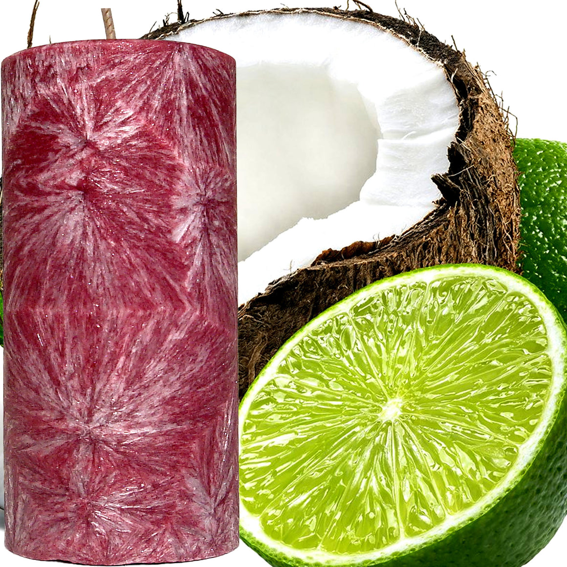 Coconut & Lime Scented Palm Wax Pillar Candle Hand Poured