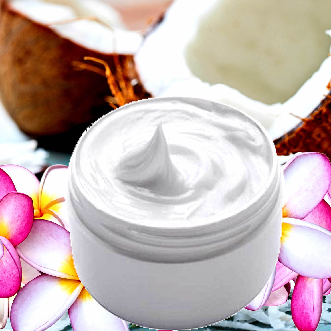 Coconut Frangipani Hydrating vegan body and hand cream moisturizer. Handmade in Australia, cruelty free, long-lasting fragrance, perfect for all skin types and ideal as a gift for men or women.