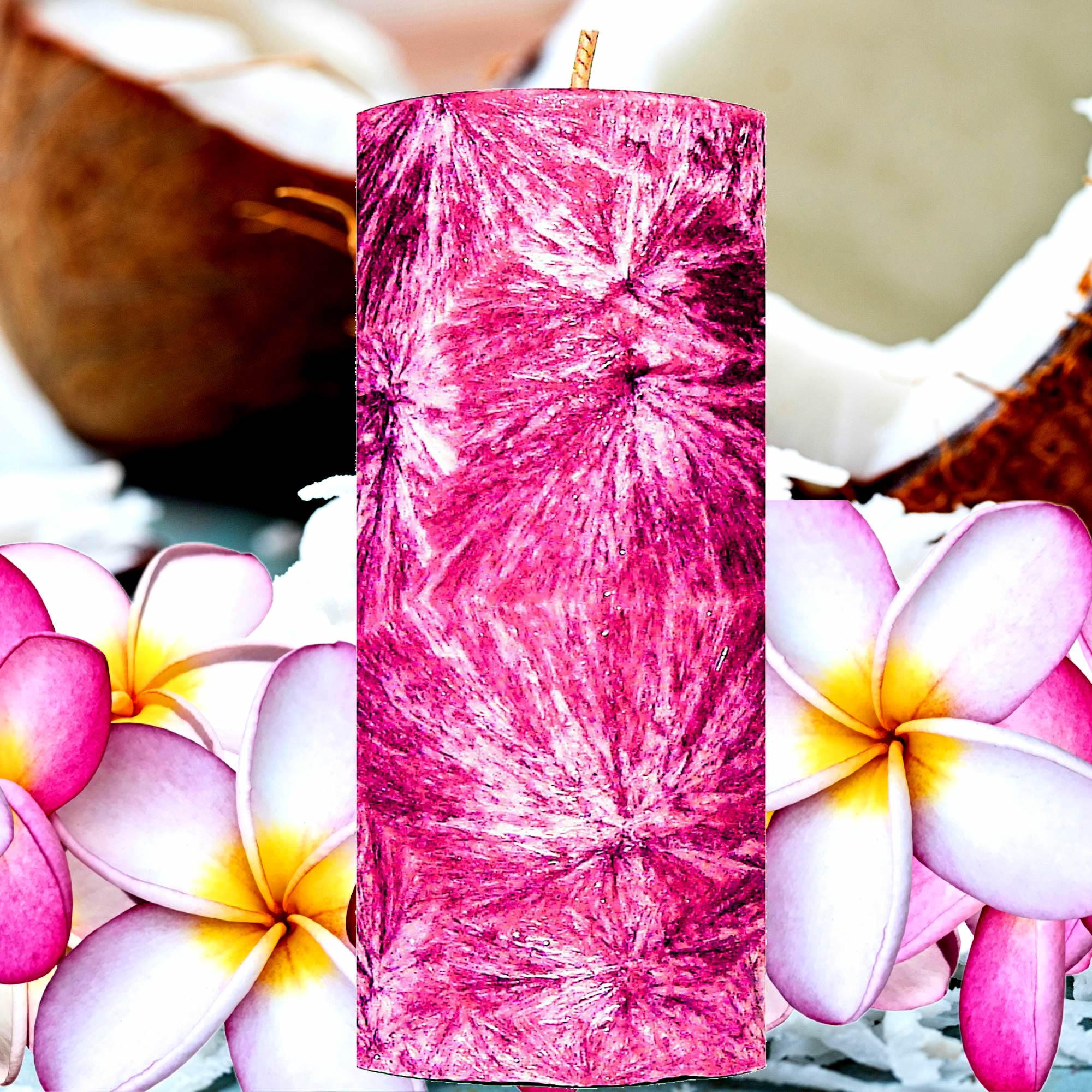 Coconut Frangipani Pillar Candle – Plant-Based, Eco-Friendly, Vegan, Cruelty Free