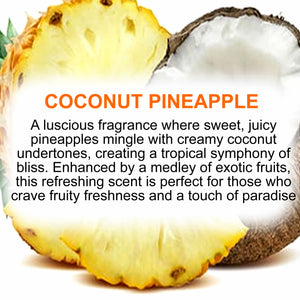 Coconut pineapple with text describing its fragrance and flavor profile.