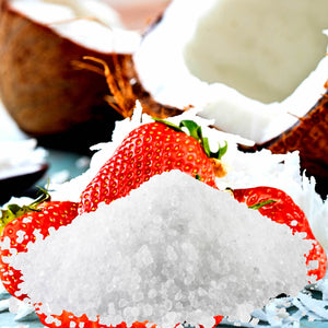 Coconut Strawberry Vegan bath salts and bath soak crystals, cruelty-free and made in Australia. Highly scented, suitable for women and men. Perfect relaxation gift for him or her.