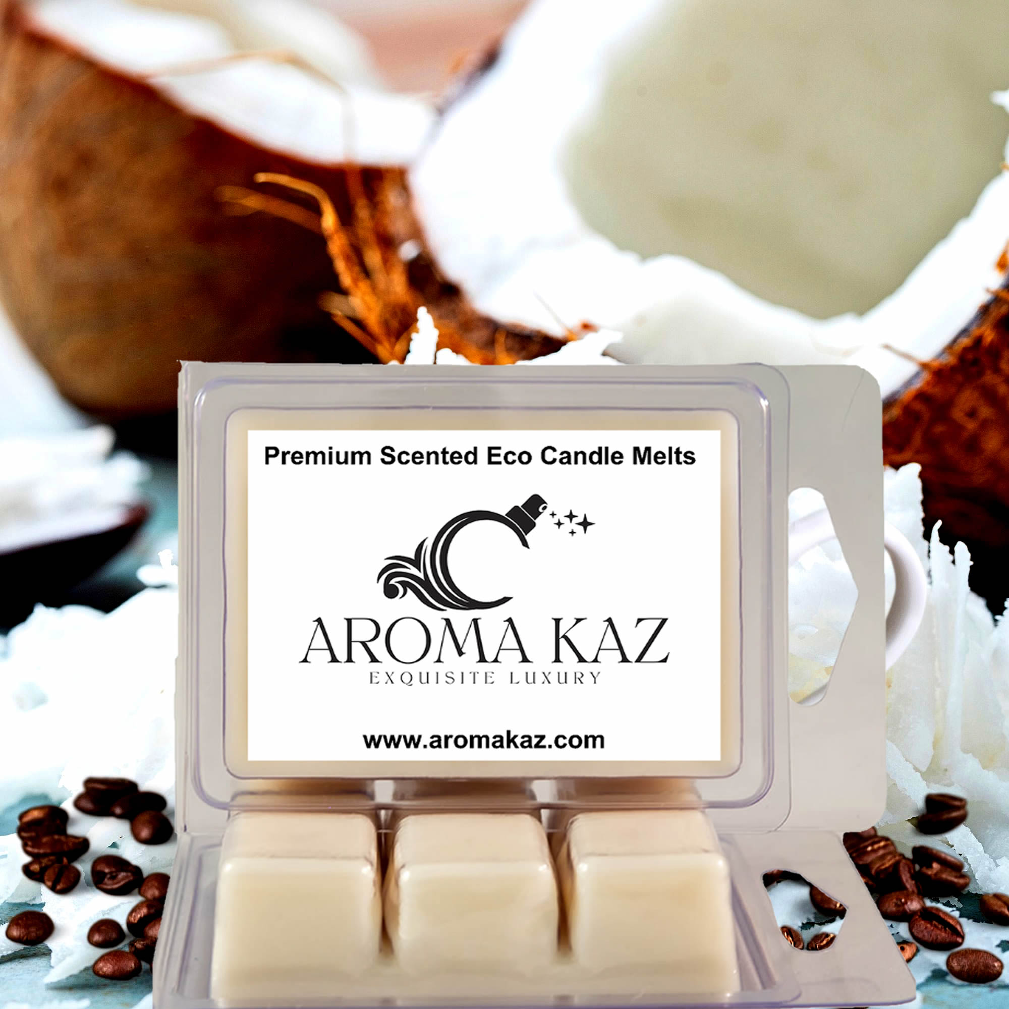 Coffee & Coconut eco soy wax melts – vegan, cruelty-free featuring bold roasted coffee with tropical coconut, handmade in Australia.