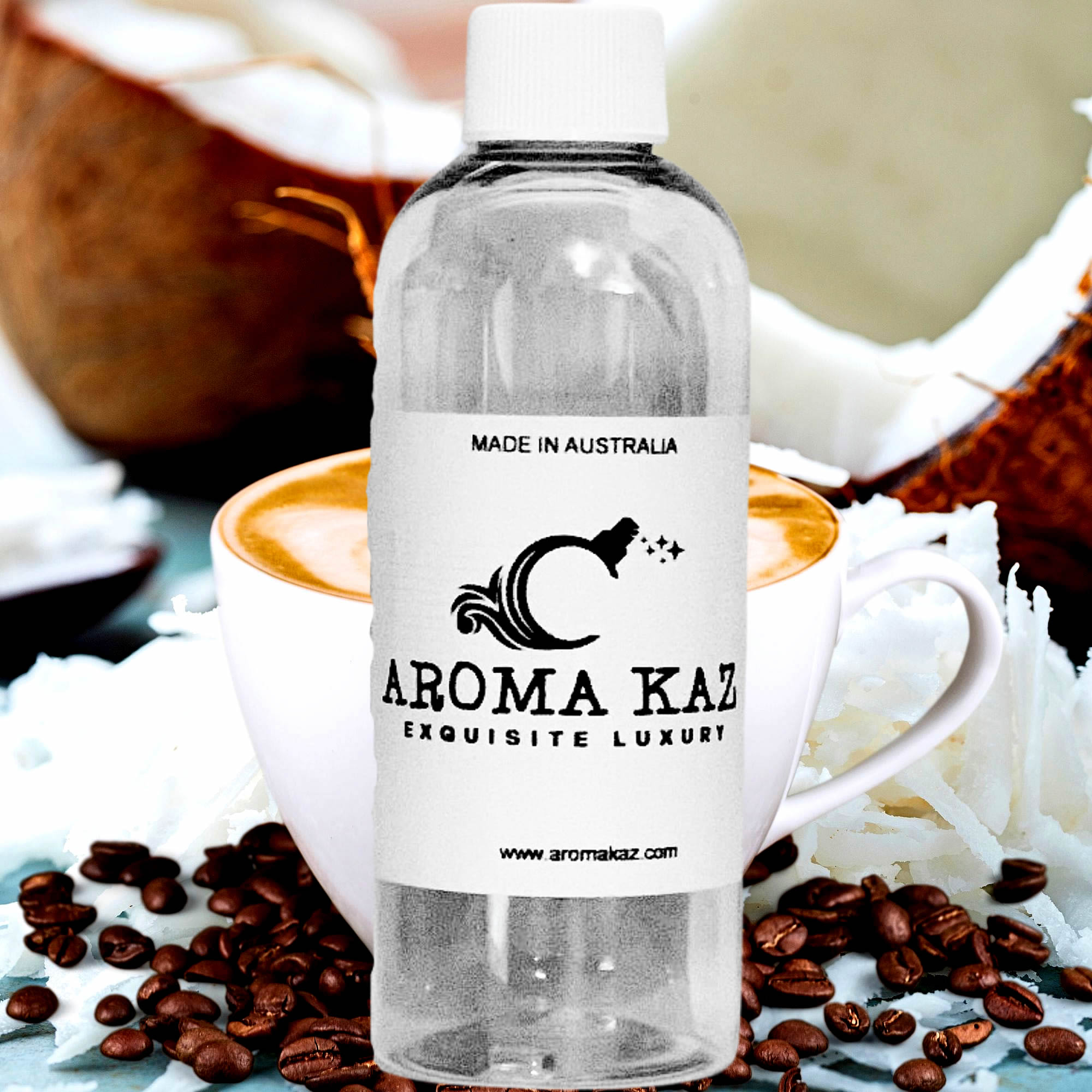 Coffee & Coconut fragrance oil for candle making, soap making and perfume blending – vegan, cruelty-free featuring bold roasted coffee with tropical coconut, handmade in Australia.