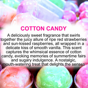 Colorful cotton candy with text describing its fragrance.