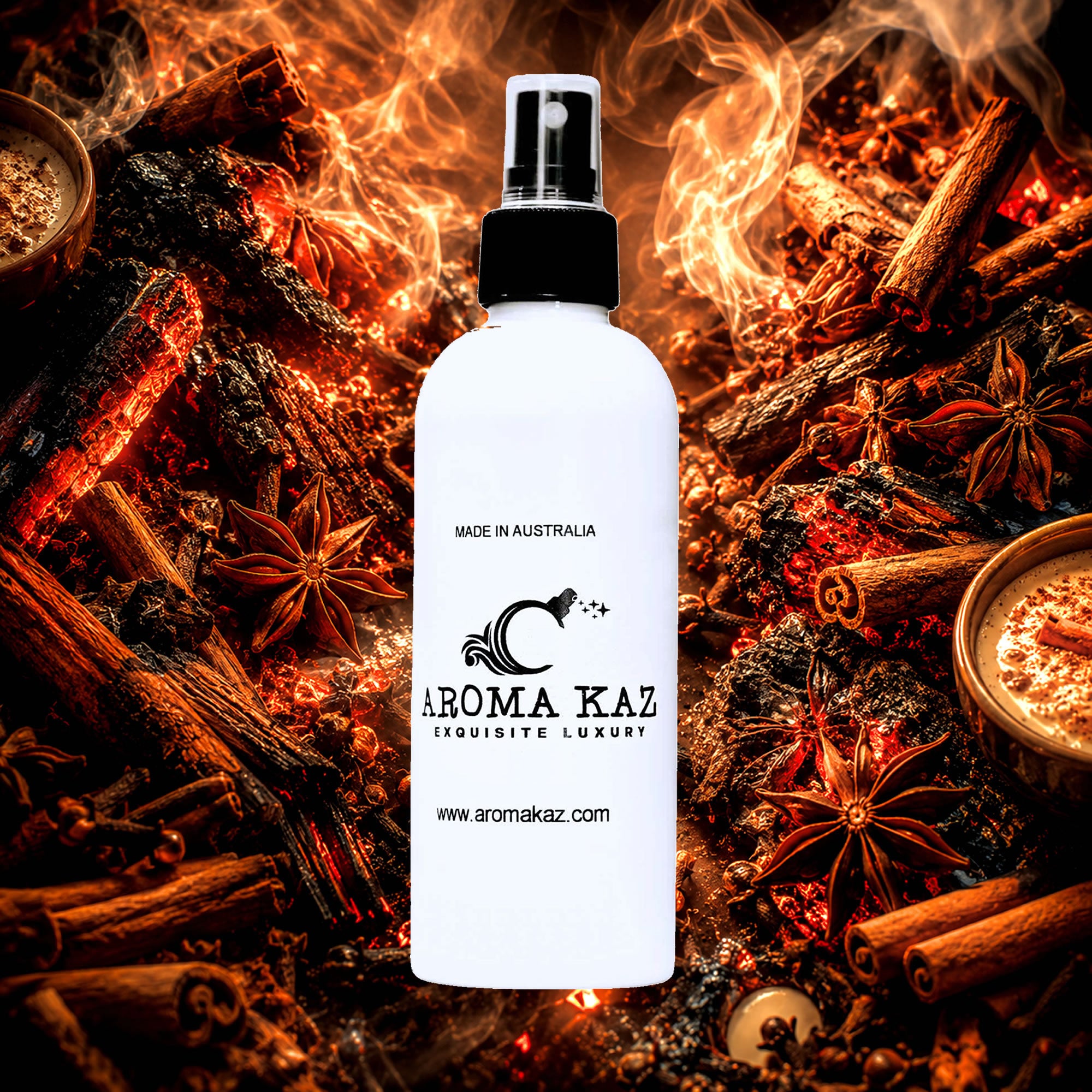 Cozy Fireside Room Linen Car Air Freshener Spray Deodoriser eco-friendly vegan, cruelty-free body fragrance featuring a warm smoky fireside aroma, made in Australia.