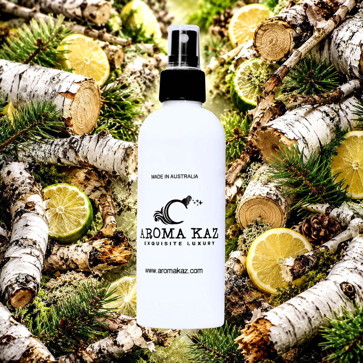 Crackling Birch Room Linen Car Air Freshener Spray Deodoriser eco-friendly vegan, cruelty-free body fragrance featuring crisp birch wood and smoky winter notes, made in Australia.