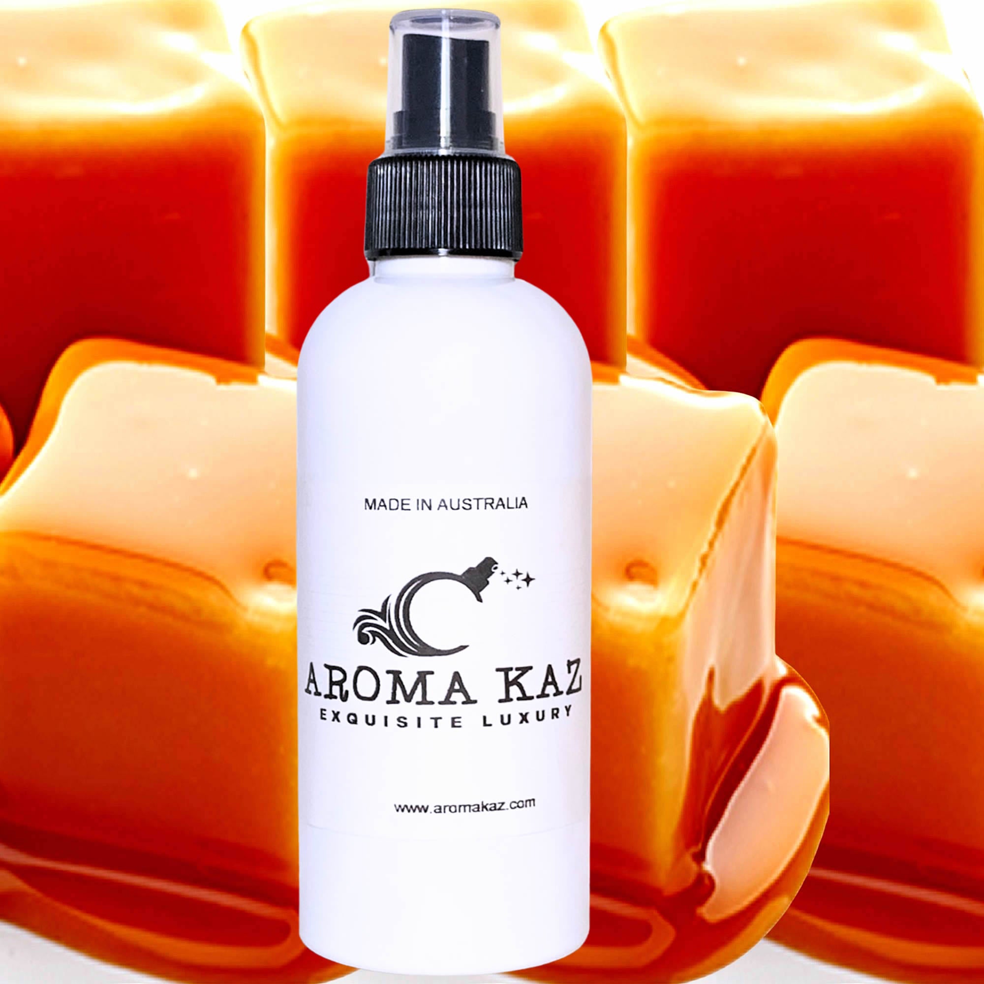 Creamy Caramel Car Air Freshener Spray Deodoriser – eco-friendly, vegan, cruelty-free handmade featuring a rich buttery caramel aroma, handmade in Australia.