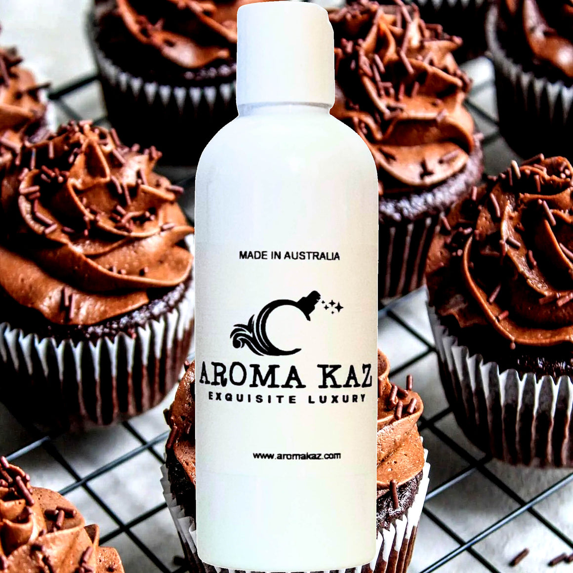 Creamy Chocolate Cupcakes Body Massage Oil – vegan, cruelty-free, plant-based hydrating oil with a decadent chocolate cupcake aroma, handmade in Australia.