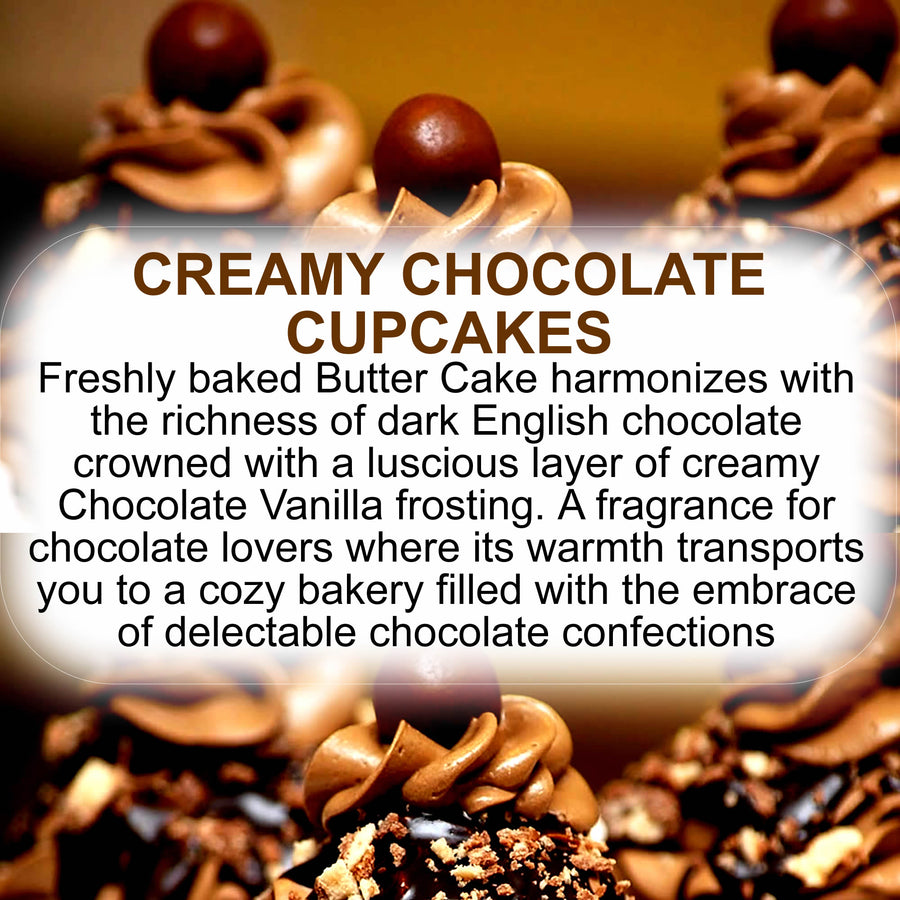 Creamy Chocolate Cupcakes fragrance oil for candle making, soap making and perfume blending – vegan, cruelty-free featuring a decadent chocolate cupcake aroma, handmade in Australia.