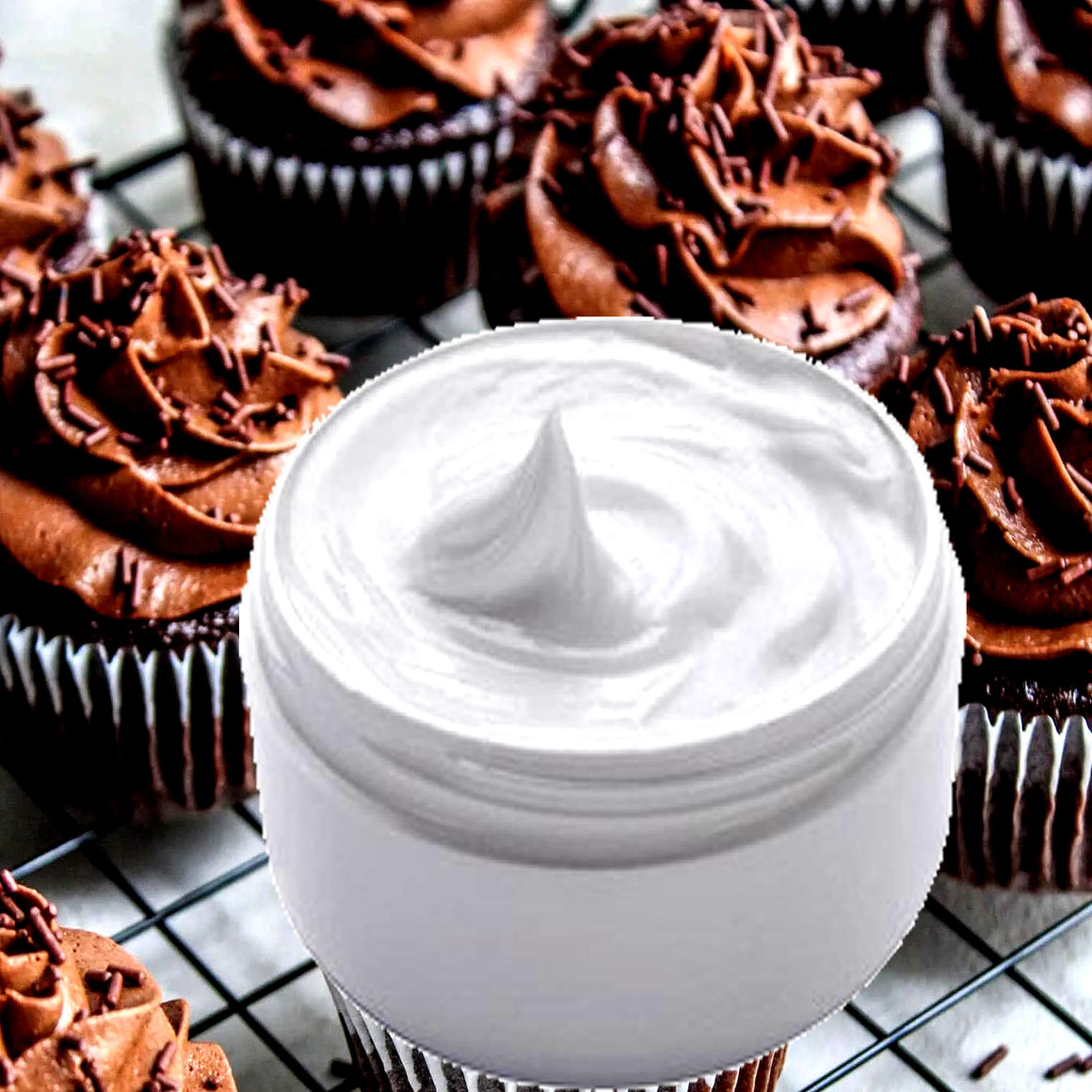 Creamy Chocolate Cupcakes Hydrating vegan body and hand cream moisturizer. Handmade in Australia, cruelty free, long-lasting fragrance, perfect for all skin types and ideal as a gift for men or women.
