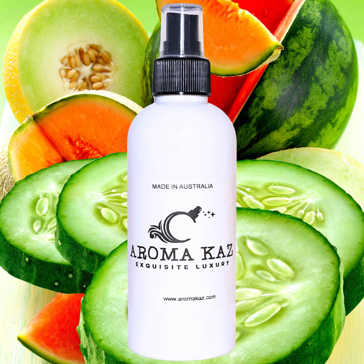 Cucumber Melon Dew scent description card with fresh cucumber and juicy melon notes.