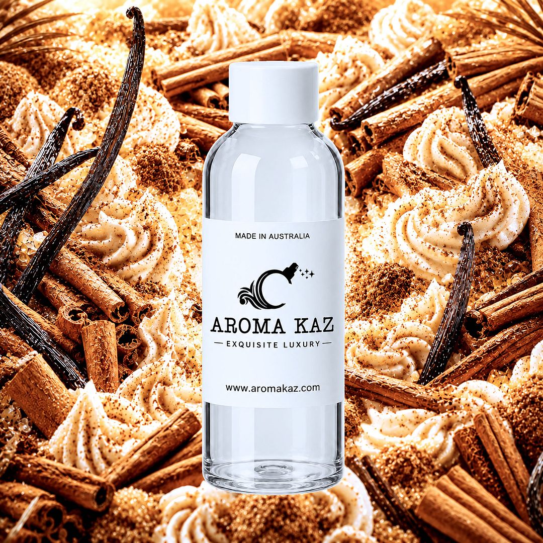 Creamy Cinnamon Vanilla fragrance oil for candle making, soap making and perfume blending – vegan, cruelty-free featuring warm cinnamon and creamy vanilla notes, handmade in Australia.