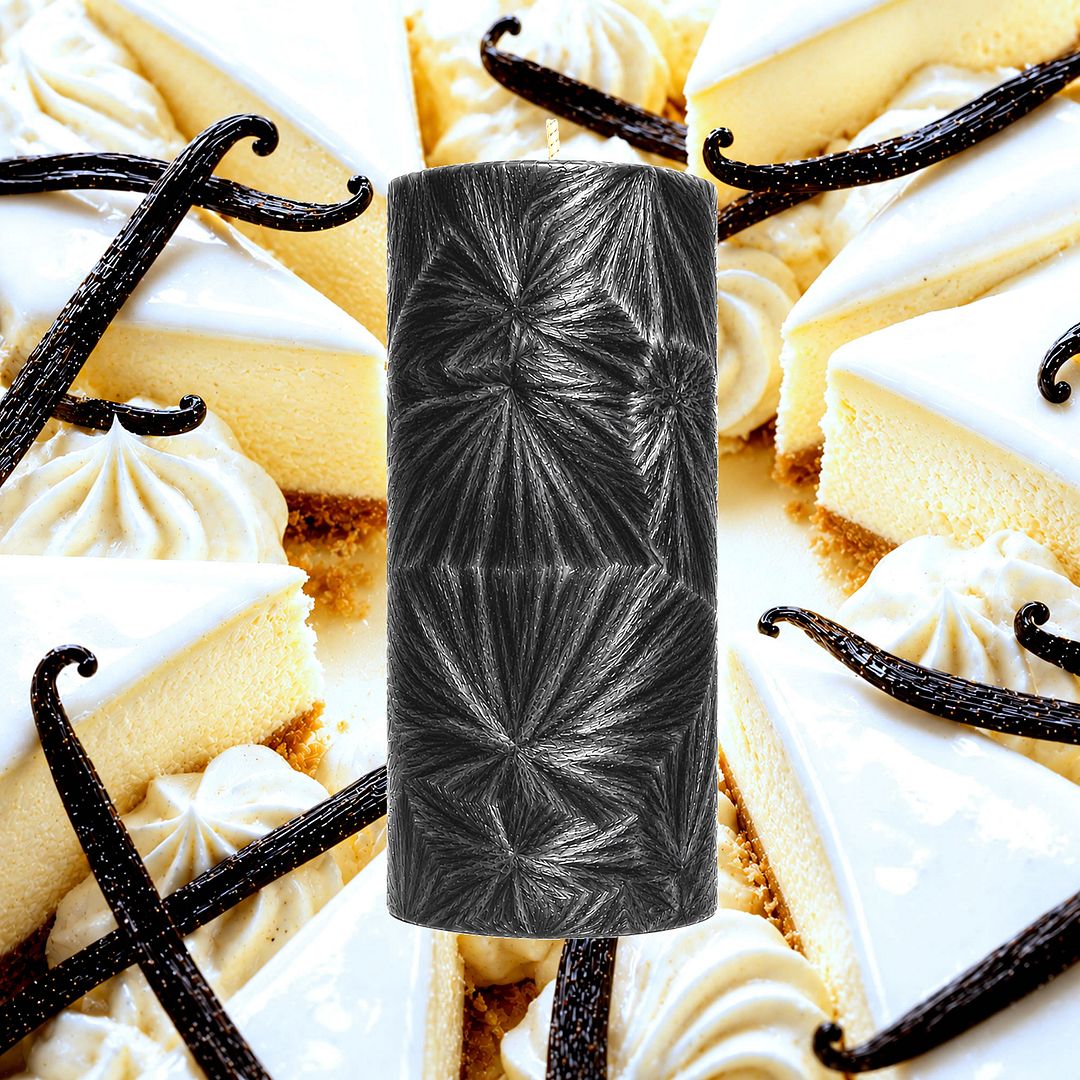 French Vanilla Cheesecake plant based Pillar Candle – vegan, cruelty-free featuring freshly baked cheesecake and creamy vanilla aroma, handmade in Australia.