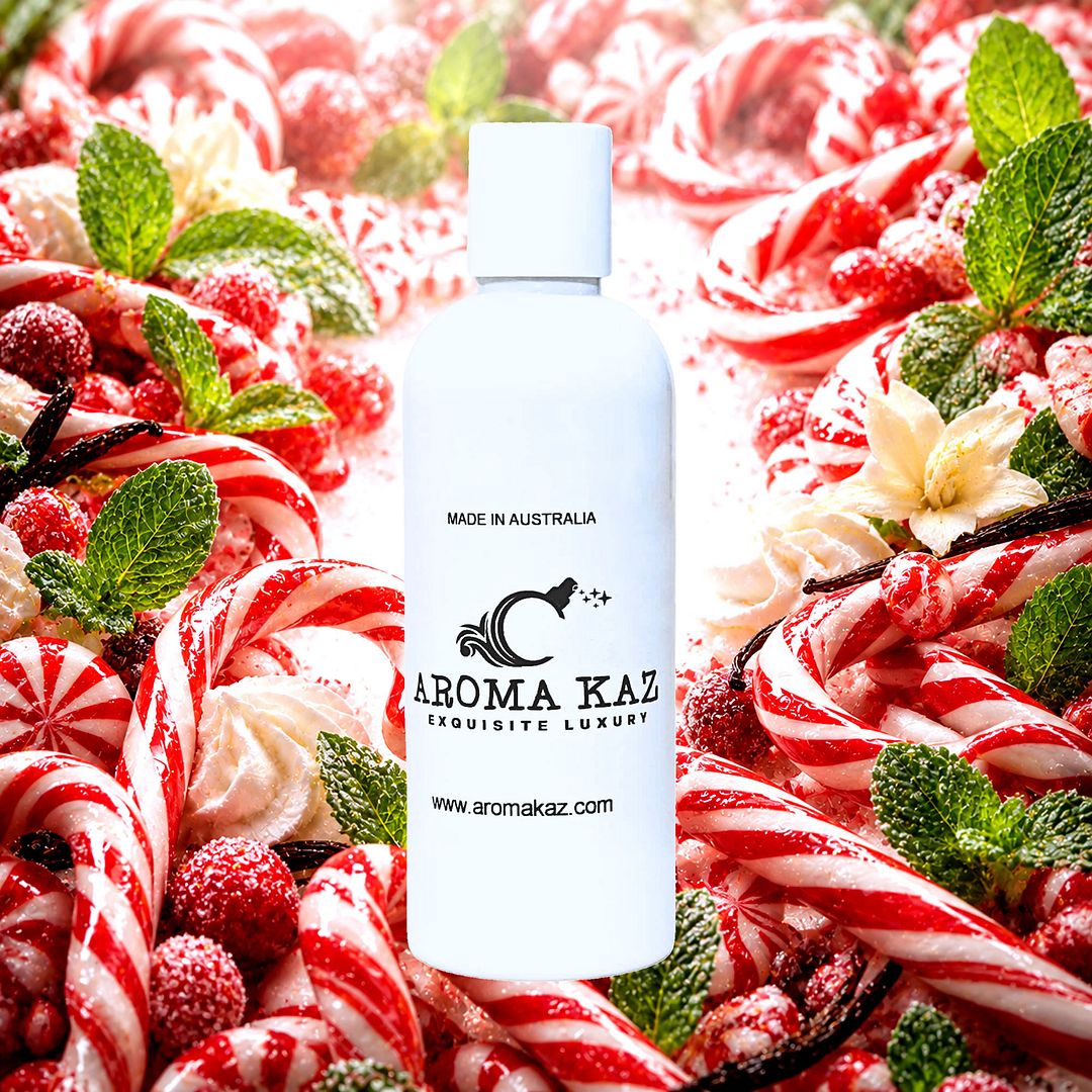 Candy Cane Body Wash Shower Gel – vegan, cruelty-free featuring refreshing peppermint candy aroma, handmade in Australia.
