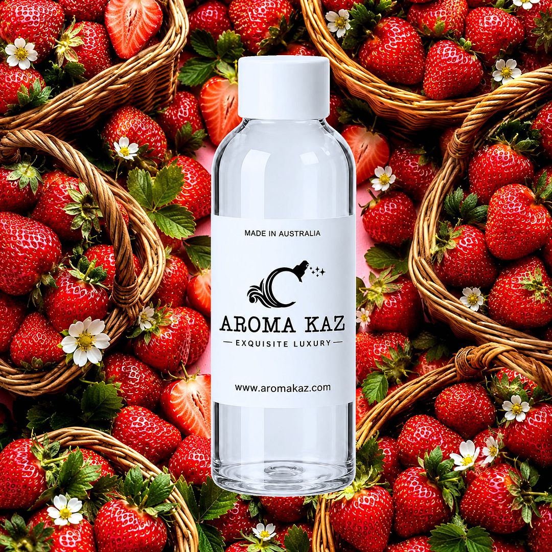 Fresh Strawberries fragrance oil for candle making, soap making and perfume blending – vegan, cruelty-free featuring sweet juicy strawberry aroma, handmade in Australia.