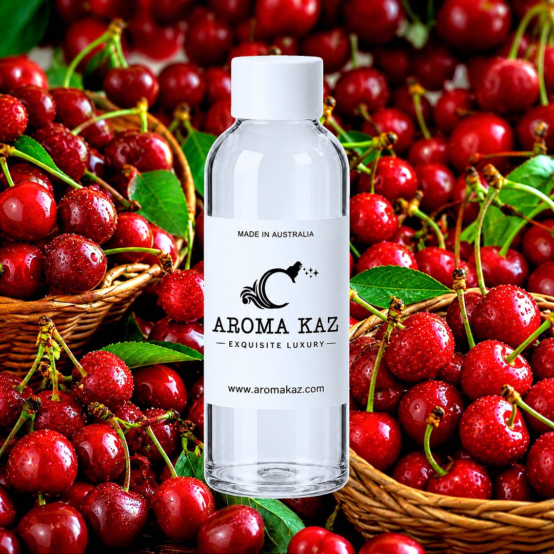 Fresh Cherries fragrance oil for candle making, soap making and perfume blending – vegan, cruelty-free featuring juicy sweet cherry aroma, handmade in Australia.