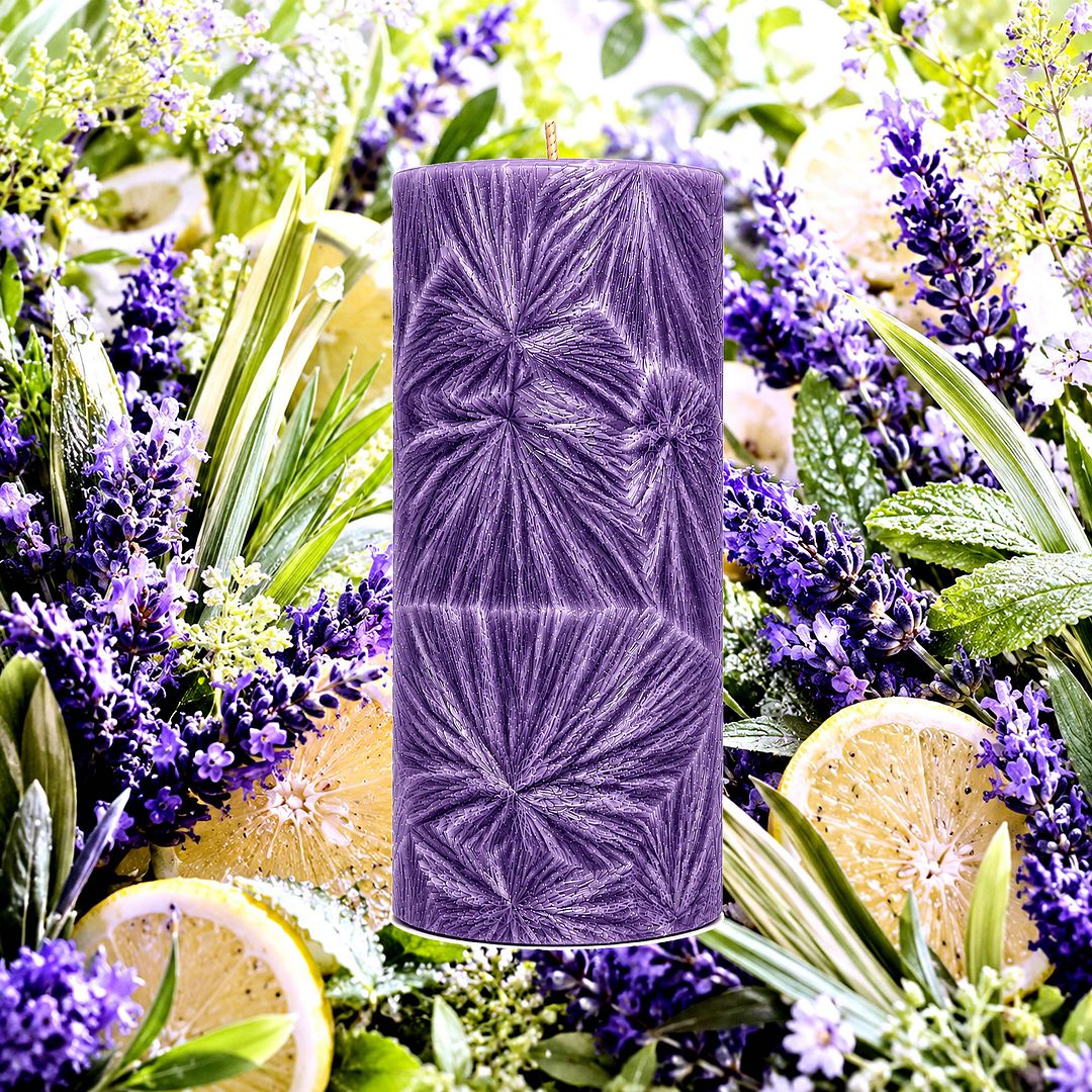 Lavender & Citronella plant based Pillar Candle – vegan, cruelty-free featuring calming lavender and citrus fresh citronella, handmade in Australia.